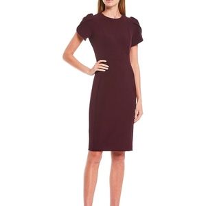 Round Neck Tulip Sleeve Solid Sheath Stretch Dress